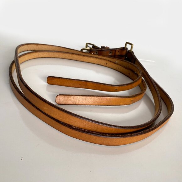 Lucia Nenickova Vintage Double Buckle Leather Belt Tan Brown Adjustable Belt - Picture 7 of 10
